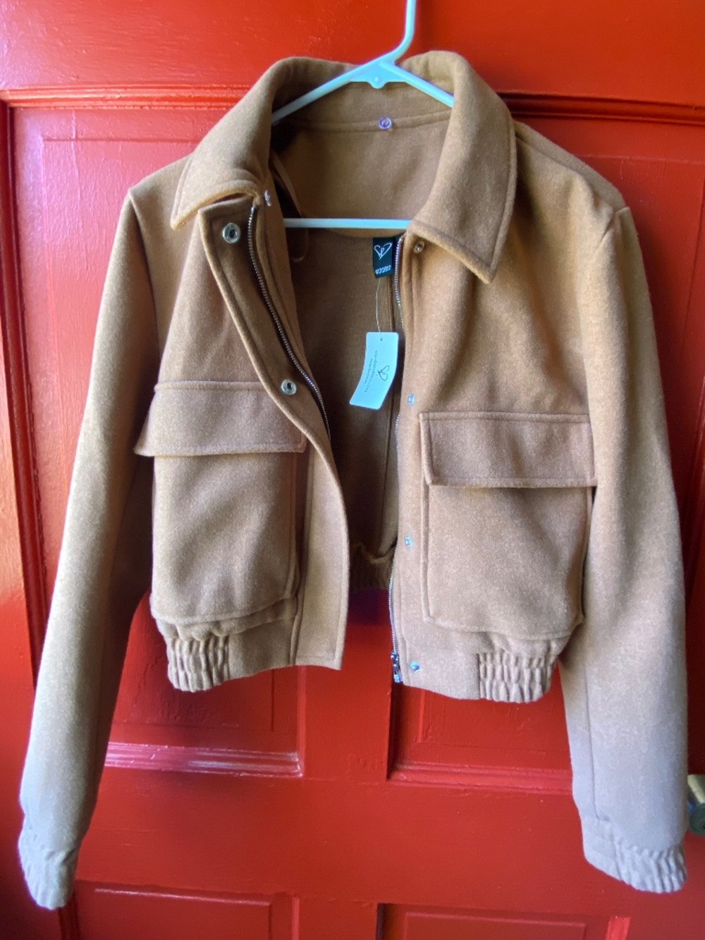 Windsor Cropped Utility Bomber Jacket Camel Tan Small NWT